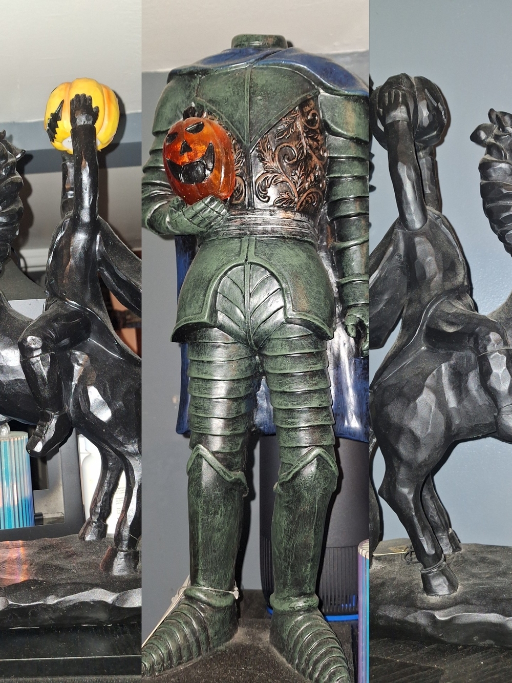 2Halloween headless horseman statue with pumpkin 1 headless body statue light up
